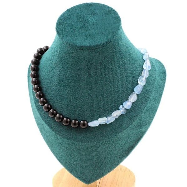 Collier - A Bijoux - Aigue-Marine fra Brasilien - Sort agat - Rustfrit stål - 45 cm Mörkblå