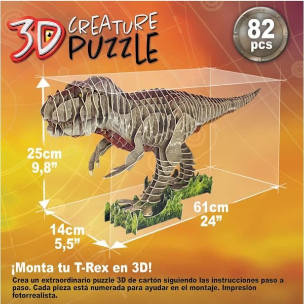 3D T-Rex Pussel - EDUCA - Djur - Blandat - 82 bitar Flerfärgad