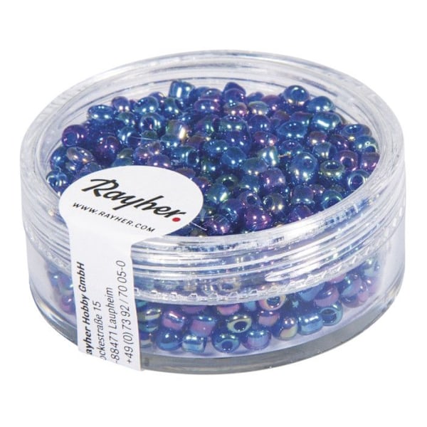 Rocailles, 2,6 mm ø, transparent blank, mörkblå, kartong 17 g