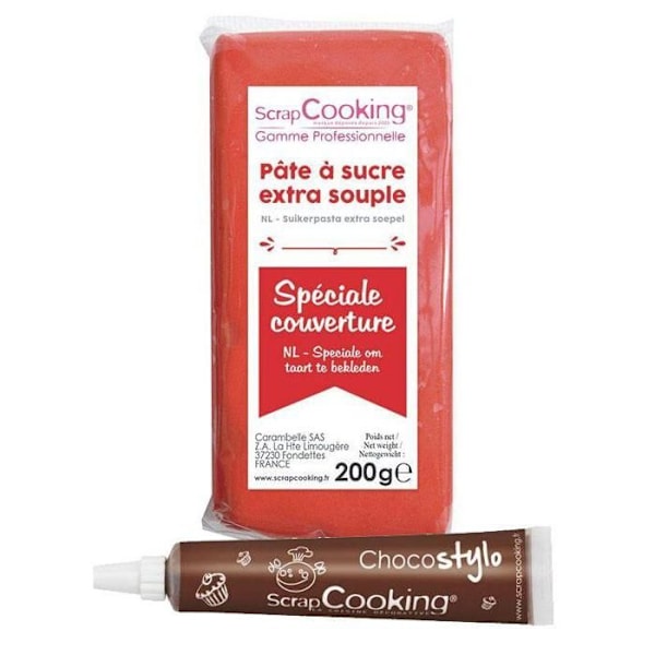 Sokerimassa - ScrapCooking - Punainen - 200 g - Ilman gluteenia - Suklaapenaal included Röd