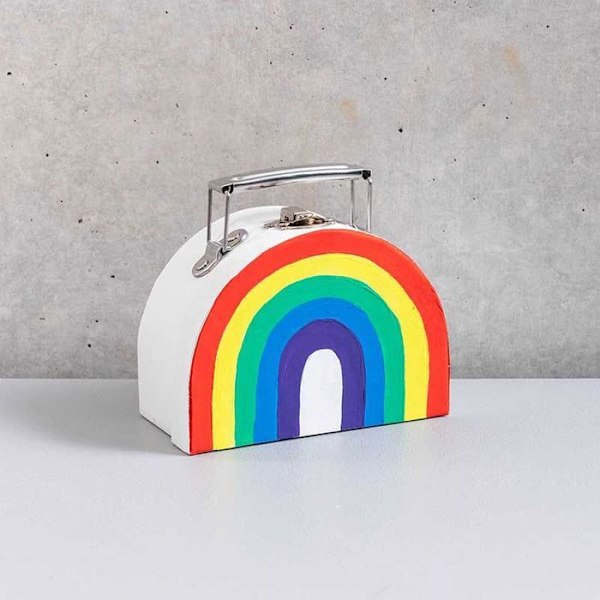 Liten vit halvcirkelformad kartongresväska att dekorera - 12 x 9 x 6 cm Vit