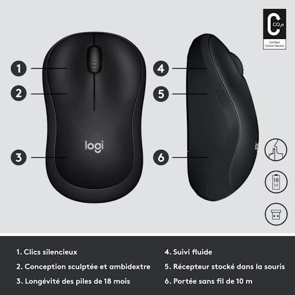 Mus - Trådløs - Logitech - M220 Silent - Sort - Stille Svart