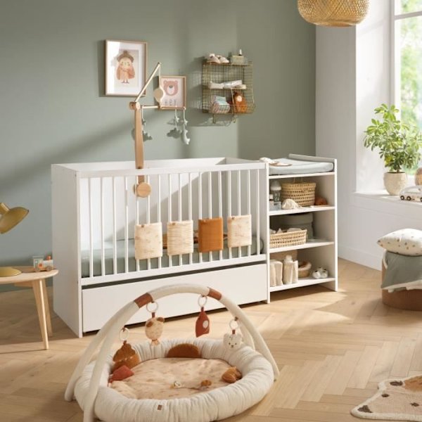 Kombineret babyseng - 120x60cm - Kan ombygges til 90x190cm - Babypris først - Hvidt træ