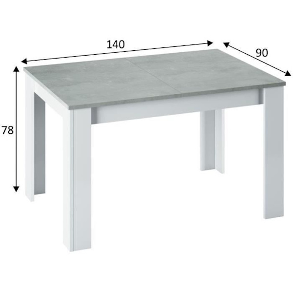 Utdragbart matbord - KENDRA - Rektangulärt - Artik vit och cement - 4 till 6 personer - L140/190 x D90 x H78 cm CEMENT OCH VIT ARTIK