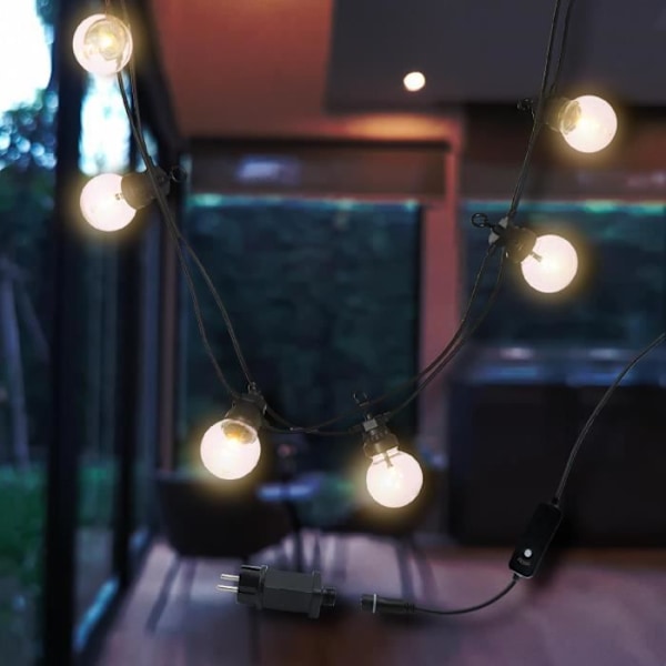 Party Clear anslutningsbar utomhuslampa girland - LUMI JARDIN - 20 LED-guinguette-glober - Varm vit Svart