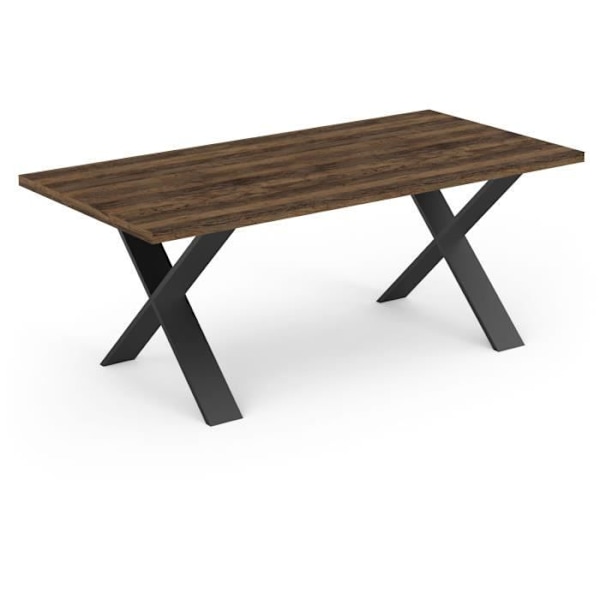 Bord - MONACO - Rektangulært - Saloon eg og struktureret sort melamin indretning - Sort X-formet ben - 6 steder - 180 x 90 cm - DEMEYERE SALONG EK/SVART STRUKTUR