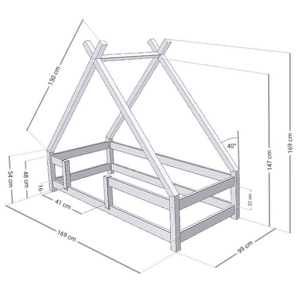 TAHUKA barnhyttsäng 90 x 160 ljusgrå Grå