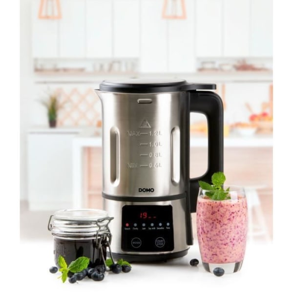 DOMO opvarmet blender - Rustfrit stål - 1,2 L - 6 programmer - 800 Watt - DO727BL