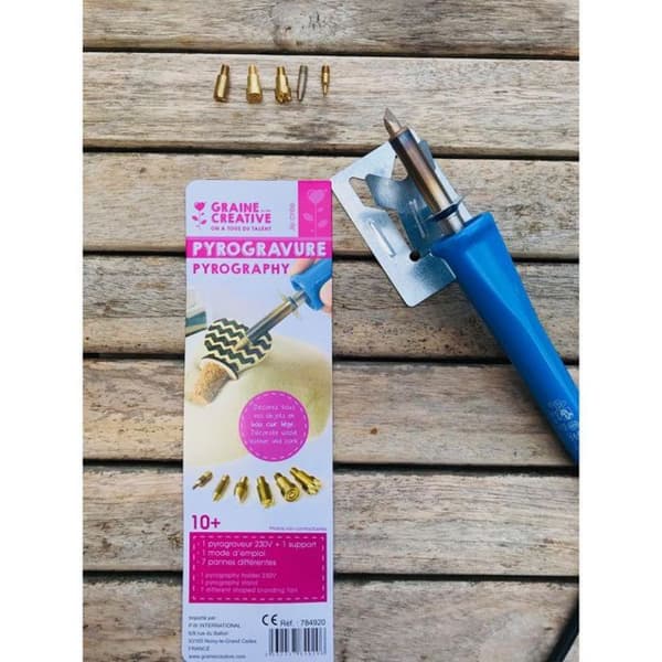 Kit Pyrogravyr - GRAINE CREATIVE - Pyrogravör 230V - Elektrisk - Blandad - Inkluderade tillbehör Grå