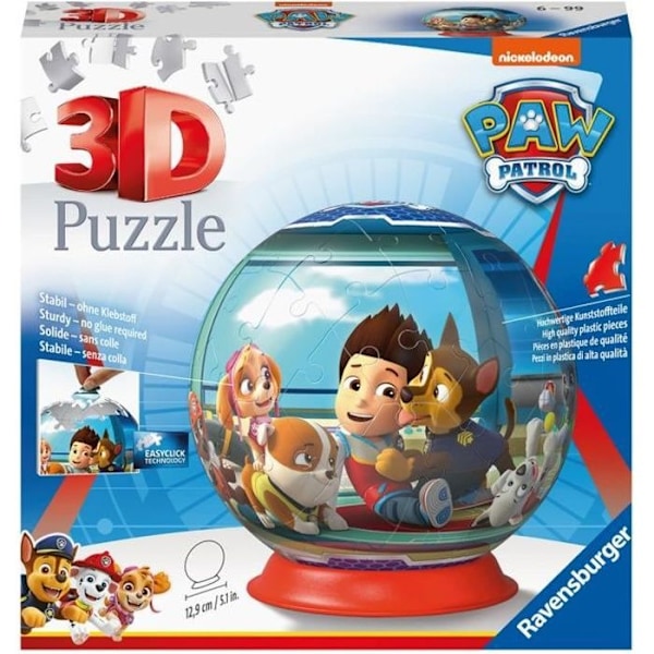 Paw Patrol Ball 3D-pussel - Ravensburger - 72 numrerade bitar - Diameter 13 cm Flerfärgad
