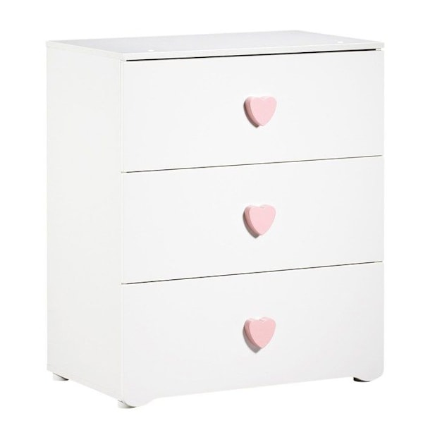 Skiftekommode - Babypris - Basic - 3 skuffer - Træ - Pink hjerteknapper Mjuk rosa, vit