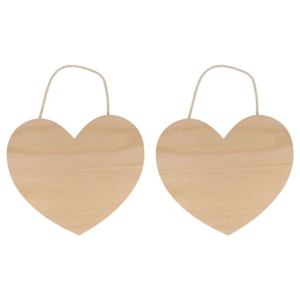 2 træhjerter til at hænge 25 x 22 cm beige