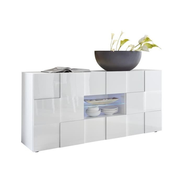 MILANO skänk - Blanklackerad vit dekor - 2 luckor 2 lådor - L181 x D43 x H84 cm Högblank vit lack