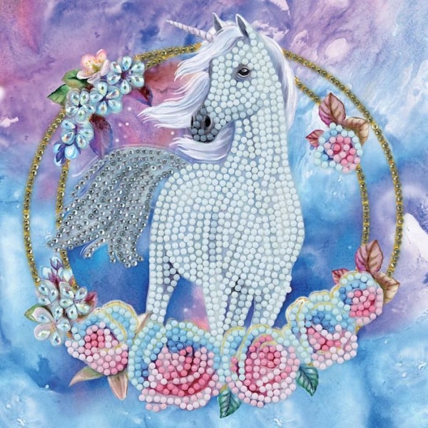 Krystalkunstkort til diamant - Enhjørning og blomster - 18 x 18 cm Flerfärgad