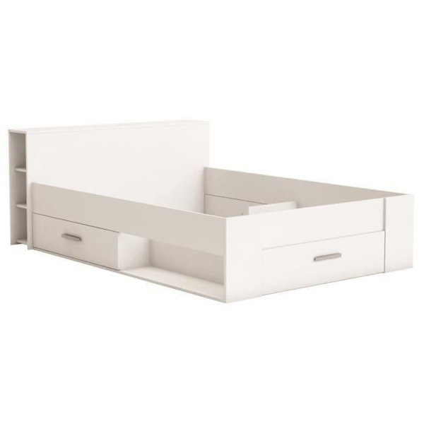 DEMEYERE Moderne perlehvid voksenseng + sengegavl - L 160 x L 200 cm - OXYGEN Pärlvit