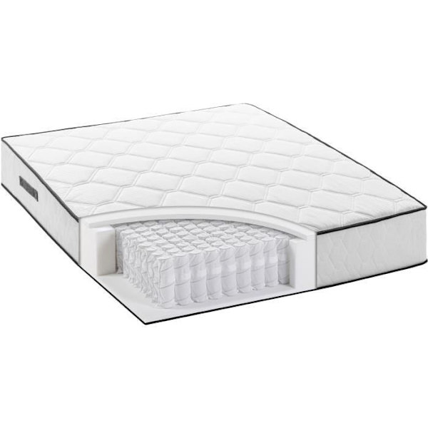 Madras + boxspring sæt 160 x 200 cm - Fjedre - 7 zoner - 27 cm - Balanceret - DEKO DREAM Afslapning Vit