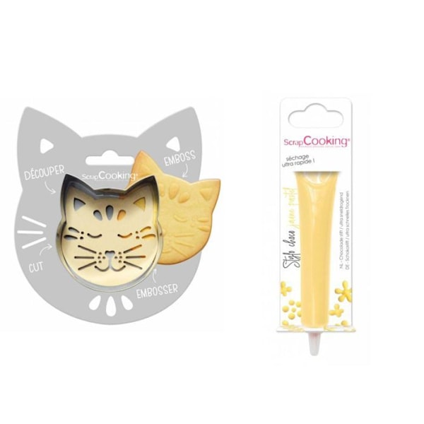 Sæt til præget kiks Cat + Pastel gul chokolade pen Grå