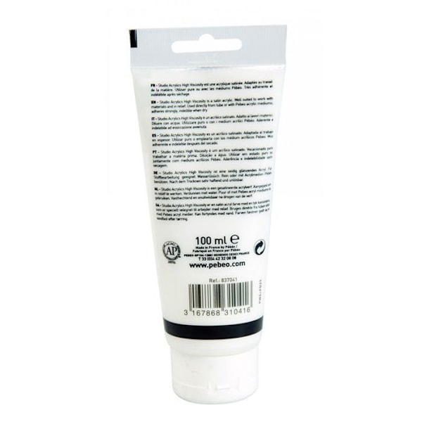 Akrylmaling - Pébéo - Studio Acrylics - Lys hvid - 100 ml - Satin Kritvit