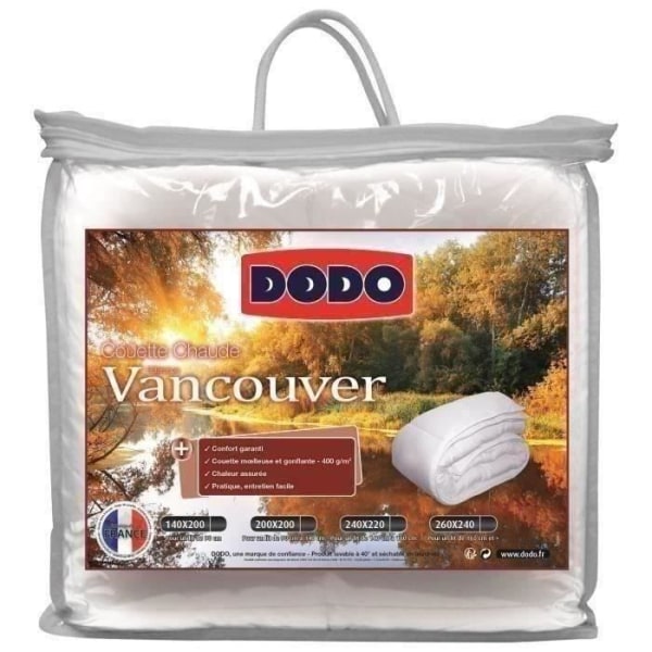 Vancouverin lämmin peitto - 240 x 260 cm - 400 gr/m² - Valkoinen - DODO Vit