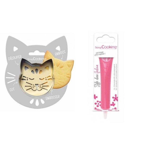 Sæt til præget kiks Cat + Fuchsia chokoladepen Grå