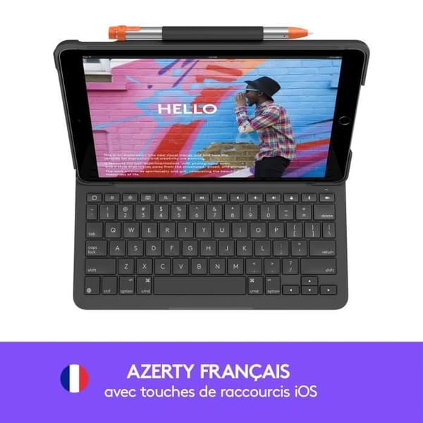 Tastaturetui - Logitech - Slim Folio - AZERTY - Til iPad 10.2" (7. generation, 8. generation, 9. generation) - Grå