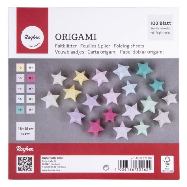 100 origami vikbara ark 15 x 15 cm - RAHYER - flerfärgad - för barn från 8 år
