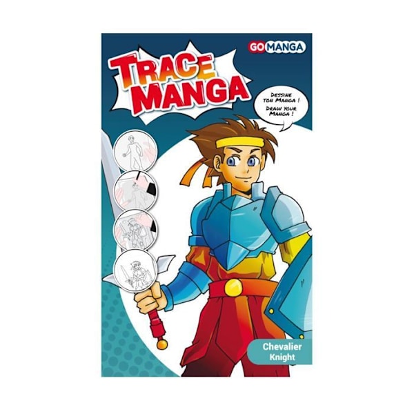 Tegneskabelon - GO MANGA - Ridder - Blød plastik - A4 format - Til børn Flerfärgad