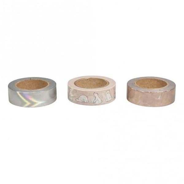 3 st maskeringstejper 10 m x 1,5 cm - Nordic Beige, Silver
