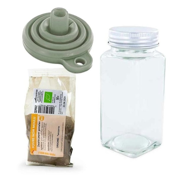 Maustejauhepullo + suppilo + mustapippuri 50 g