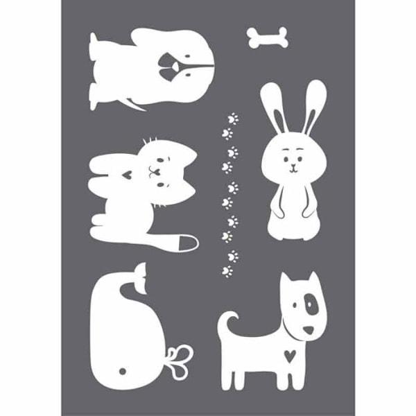Silk screen skabelon - Rayher - Glade Dyr - A4 - 1 skabelon + 1 spatula - Blødt stof Transparent