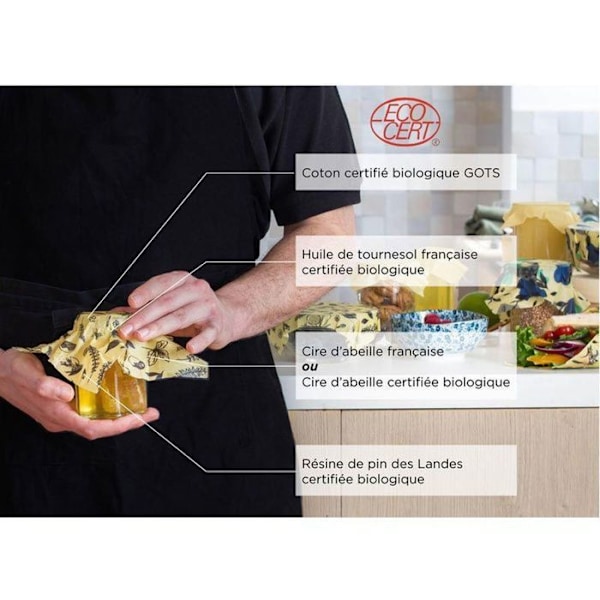 Bee wrap - Återanvändbar mat wrap 6 ark - Nature svart och vitt Vit