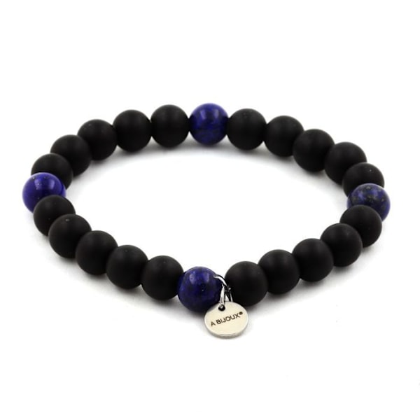 Kivet ja Mineraalit. Lapis Lazuli + Mattamusta Onyx Beads -rannekoru 8 mm. Tehty Ranskassa. Mörkblå