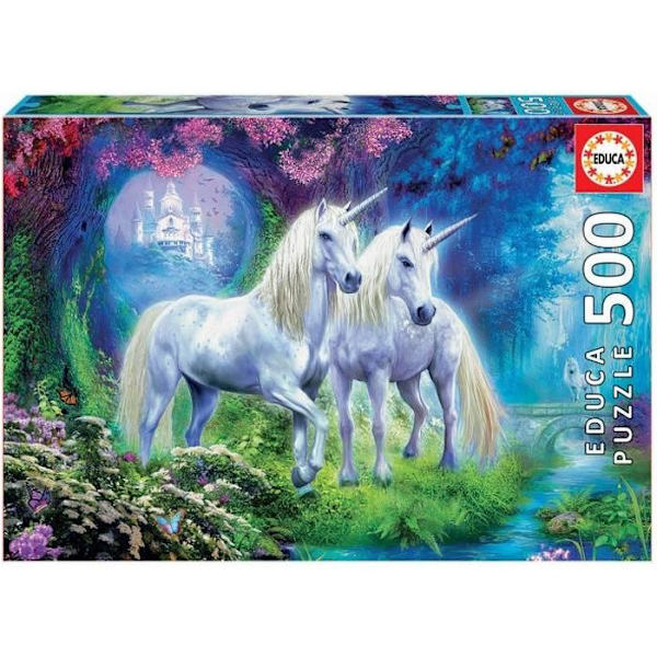 Fantasy Pussel - EDUCA - 500 bitar - Enhörningar i skogen Flerfärgad