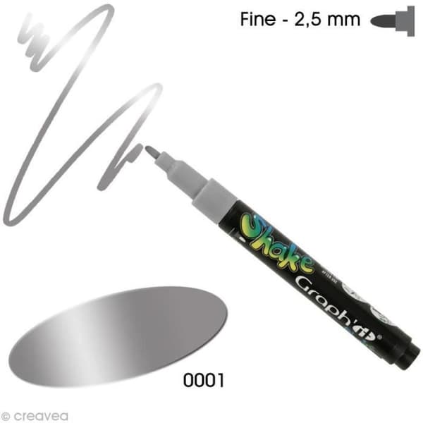 Graph'it shake 2,5 mm Maler Markør Graph'it Shake på vandbasis - Farve: Sølv - Kode: 0001 - Spids: fin, 2,5 mm - ous