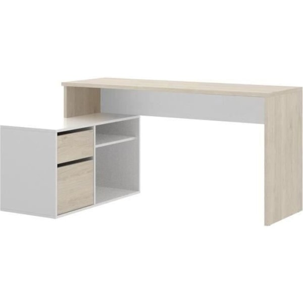 Vändbart hörnskrivbord med förvaring - Ek och vit dekor - Essential - L 139 x D 92 x H 75 cm