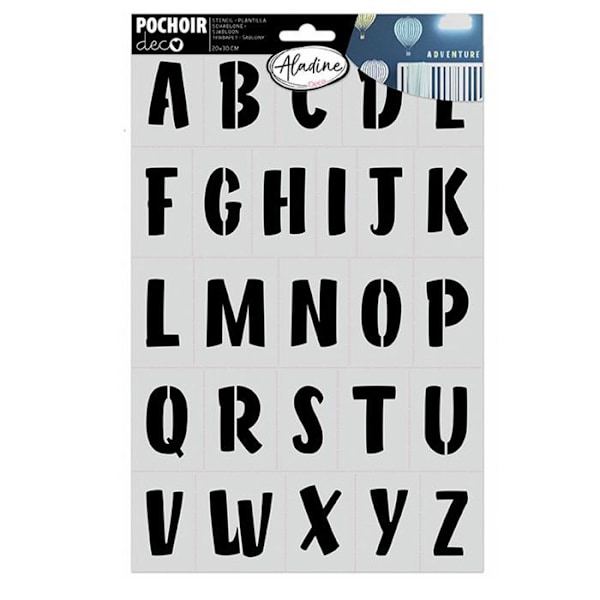 Pochoir - Aladine - Aakkoset 2 - 20x30 cm - Esivalmistetut kirjaimet - Helppo personointi Vit