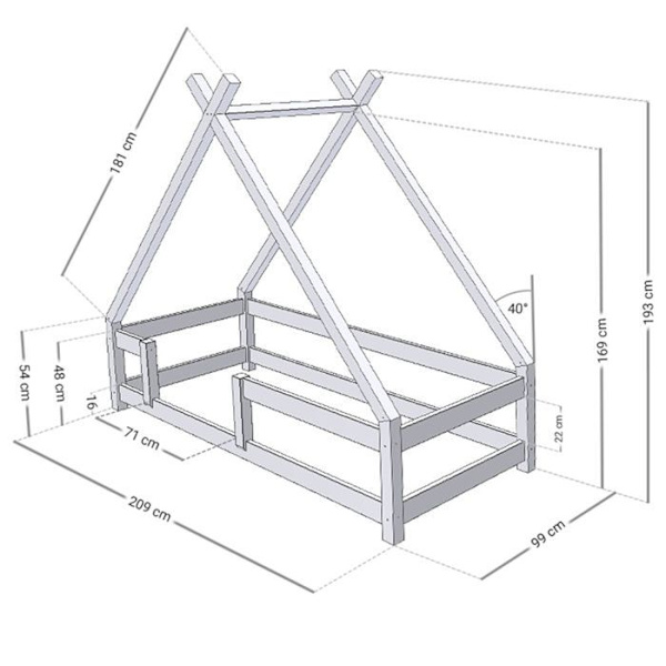 TAHUKA barnhyttsäng 90 x 200 ljusblå Blå