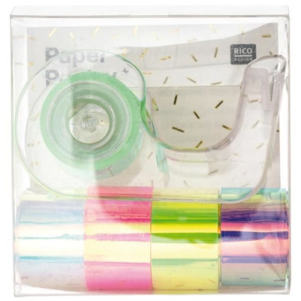 Set med mini maskeringstejp och rulle - Pearly Multicolored - 1,2 cm x 1,8 m - 5 st