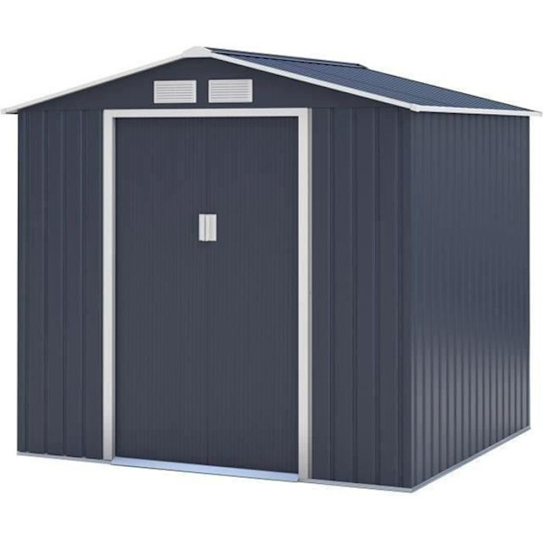 Metallisk trädgårdsskjul 4,07 m² - 213 x 191 x 195 cm - MARS - Förankringskit inkluderat, 2 skjutdörrar - Grå Kolgrå