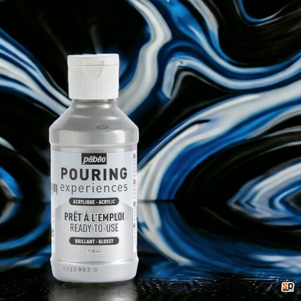 Acrylmaling - Pébéo - Pouring - 118 ml - Metallisk Sølv - Blandet Metalliskt silver