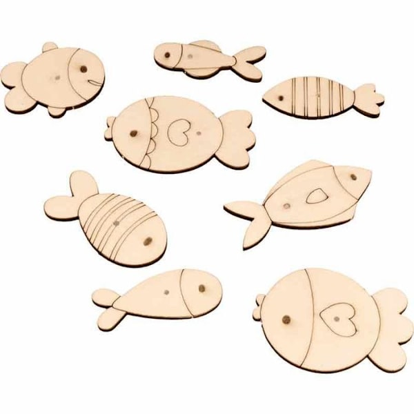 Fiskespil - Træ - 8 fisk - 2 fiskestænger - Fra 3 år - Unisex Beige