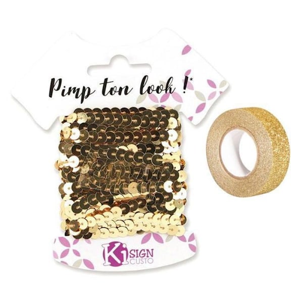 6 gyllene paljettband 6 m + gyllene glitter maskeringstejp 5 m gyllene