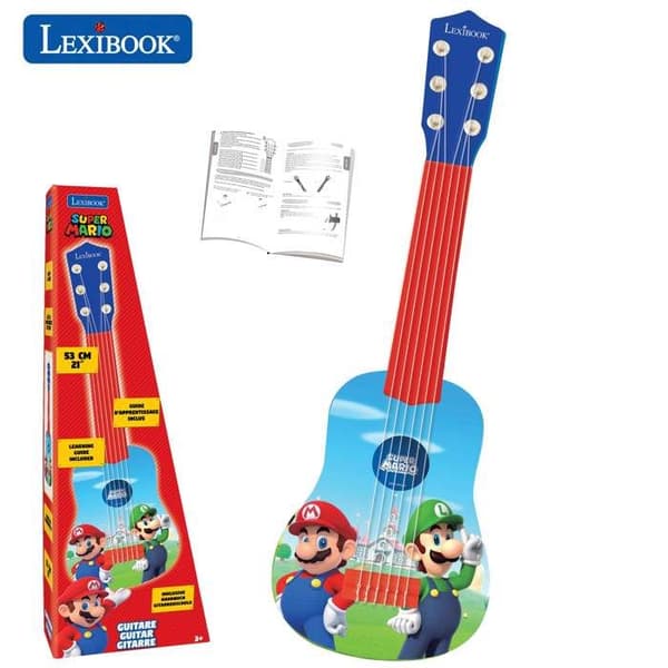Lexibook, Super Mario, Min Första Gitarr för Barn, 6 Nylonsträngar, 53 cm, Guide Ingår, Från 3 År Blå