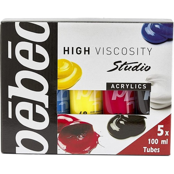 Akrylfärg - PEBEO - Studio Acrylics - 5 tuber à 100ml - Primärfärger - Lätt att använda 5 primära färger
