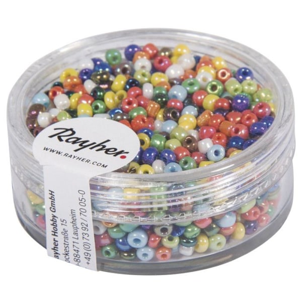 Rocailles, 2 mm ø, uigennemsigtige glans, assorterede, boks 17g