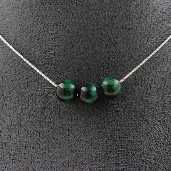 Collier - ABIJOUX - Grøn Tigerøje 8mm - Rustfrit stål - Længde 45cm - Unisex Grön