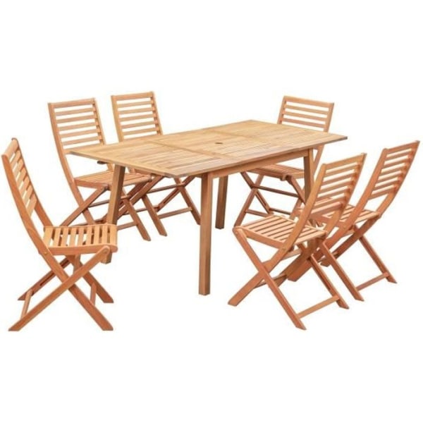 Trädgårdsmatsalsset för 4-6 personer - Eucalyptus FSC - Utdragbart bord 120/180 x 80 cm + 6 fällbara stolar