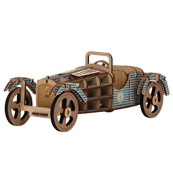 3D MDF puinen malli - Sininen auto - 27,5 x 10,5 cm kastanj