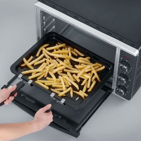 Mini SEVERIN TO2058 roterende varmeovn 42 L, pizzasten og grillspyd, 1.800 W fritstående ovn, 120 min timer, Sort/rustfrit stål