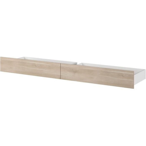 ESCALE voksenseng 160x200 cm - Japansk egetræsindretning - 2 skuffer + sengegavl - L222,8 x H98,2 x D216,8 cm - Fremstillet i Frankrig Japansk ek